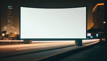 futuristisch Stadt mit Weiß leer Werbetafel, Nacht Aussicht foto