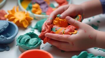 Kinder spielen mit bunt Plastilin generativ ai foto