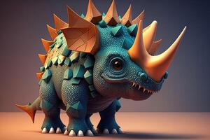 ai generiert 3d süß Triceratops Karikatur. ein Gruppe von Primitive Reptil Dinosaurier von das Kreide- Zeitraum. foto