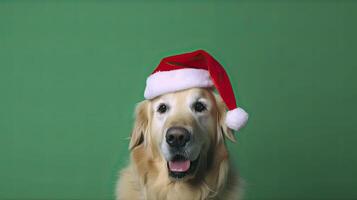 golden Retriever im Santa Hut. generativ ai. foto