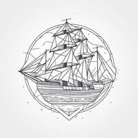 Segeln Schiff Jahrgang Illustration auf Logo Abzeichen. erstellt mit generativ ai. foto