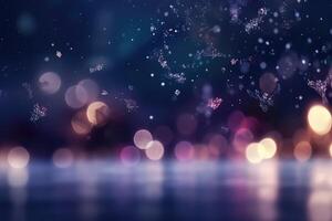 Weihnachten und Neu Jahr Thema Hintergrund. Licht Blau verschwommen abstrakt Hintergrund mit Schneeflocke. erstellt mit generativ ai. foto