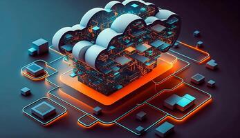 Daten Center über von Wolke Technologie, sperren und speichern Digital Datendigital Lagerung, generativ ai foto