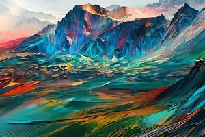 zeitgenössisch Acryl Gemälde fein Kunst Illustration von abstrakt natürlich Panorama- Landschaft Berg künstlerisch drucken Digital Kunst. Öl Gemälde Aquarell malen. foto