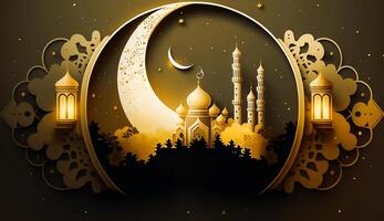 Ramadan kareem thematisch, Laterne islamisch Moschee und Halbmond Mond, generativ ai foto