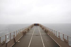 Aussicht von Deck von Ladung Schiff zu Meer. erstellt mit generativ ai foto