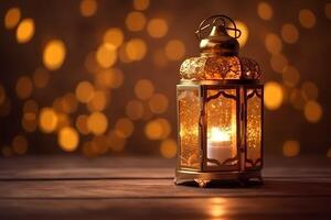 Ramadan kareem islamisch Schöne Grüße Design Hintergrund mit schön Bokeh Wirkung. ai generiert foto
