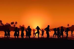 Silhouetten von Menschen Tanzen Sommer- Strand Party Konzept foto