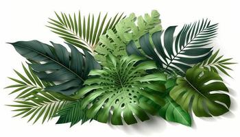 realistisch Komposition von tropisch Palme Blätter und Grün Blatt Stapel Bild mit isoliert Hintergrund foto