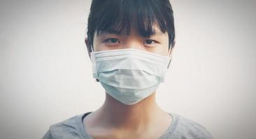 jung Frau tragen Gesicht Maske schützen von Luft Verschmutzung und Virus Epidemie von covid 19 foto