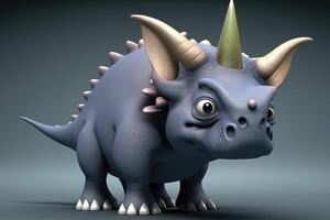 ai generiert 3d süß Triceratops Karikatur. ein Gruppe von Primitive Reptil Dinosaurier von das Kreide- Zeitraum. foto