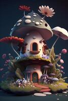 animiert 3d Haus mit Pilz Konzept erstellt durch generativ ai Technologie foto