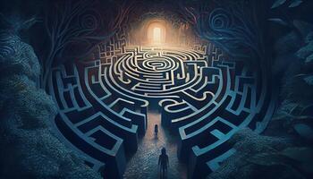 Matze Labyrinth Kompliziertheit Pfad Magie Digital ai generiert Illustration foto