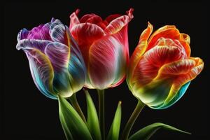 Tulipane coloridos Hintergrund hd isoliert mit schwarz Hintergrund generativ ai foto