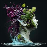 Wasser Spritzen mögen ein Venus Frau Torso Gehirn von Gemüse Bild generativ ai foto