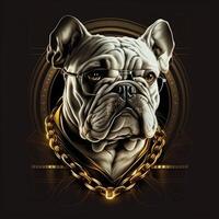 Logo Bulldogge Vektor Kunst Gold Kette Artikel tragen Brille schwarz Hintergrund generativ ai foto