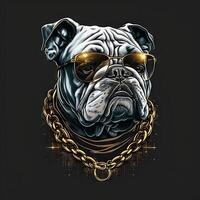 Logo Bulldogge Vektor Kunst Gold Kette Artikel tragen Brille cool Bild generativ ai foto