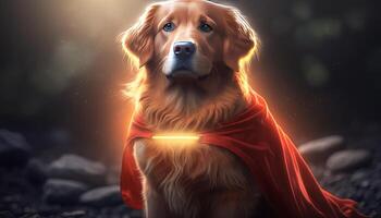 golden Retriever Hund im ein Super Held Kostüm generativ ai foto