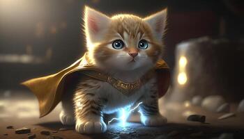 Fantasie Bild von Super Held süß wenig Kätzchen Bild generativ ai foto