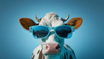 komisch Kuh mit Sonnenbrille Bild generativ ai foto
