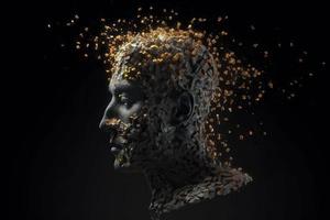 3d Auflösung Mensch Kopf gemacht mit Würfel geformt Partikel foto
