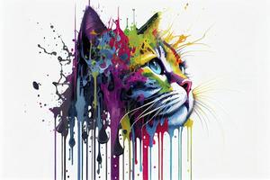 bunt Katze, weiß Hintergrund, Tropfen Kunst foto