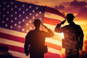 glücklich Veteranen Tag Feier mit Militär- Offizier und Soldaten salutieren Illustration Design foto