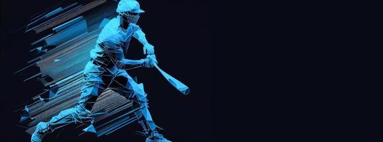 abstrakt Silhouette von ein Baseball Spieler auf Blau Hintergrund. Baseball Spieler Teig Treffer das Ball. Illustration ai foto