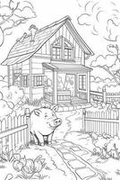 Färbung Seite Gliederung von Karikatur süß wenig Schwein. Färbung Buch zum Kinder. generativ ai foto