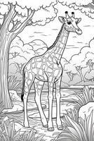 Linie Kunst Design von abstrakt Giraffe zum Kinder Färbung Buch Buchseite. generativ ai foto