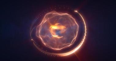 abstrakt Orange Energie Kugel von Partikel und Wellen von magisch glühend auf ein dunkel Hintergrund foto
