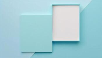 Pastell- Blau leeren Papier Textur Hintergrund Vorlage, Banner zum Werbung. rechteckig geometrisch Formen. Kopieren Raum. Raum zum Text. ai generiert. foto