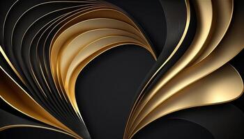 elegant modern schwarz und golden abstrakt Wellen und Kurven auf schwarz Hintergrund. ai generiert foto