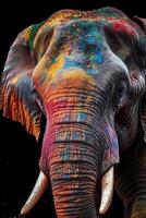 indisch Elefant mit bunt Farbe während holi foto