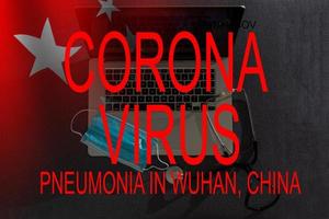 das Phrase Corona Virus auf ein Banner mit verschwommen Chinesisch Flagge auf das Hintergrund. foto