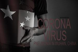 Versand von China Coronavirus. Lieferung von ein infiziert Paket. Post- Paket kann enthalten Chinesisch Coronavirus foto