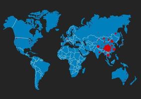 Coronavirus beim Wuhan China. das rot Karte von China auf Welt Karte mit Punkte foto
