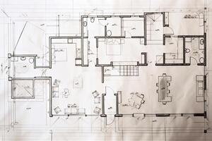 architektonisch planen. technisch Projekt von Leben Zimmer. generativ ai foto