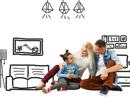 Digital zusammengesetzt von Digital zusammengesetzt Bild von glücklich Familie sich vorstellen Neu Zuhause foto