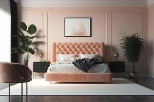 Design Innere von ein Schlafzimmer mit modern Möbel. generativ ai. foto
