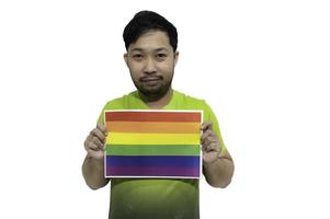 lgbt-pride-monatskonzept, asiatischer gutaussehender mann schminkt und trägt frauenstoff, homosexueller freiheitstag, porträt von nicht-binären auf weißem hintergrund foto