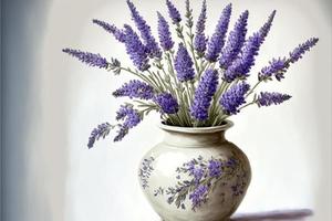 Gemälde von eingetopft Pflanze gefüllt mit Lavendel, Weiß Hintergrund. ai Digital Illustration foto