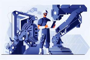 mechanisch Techniker im Bedienung und Sicherheit Arbeit durch halt Maschine. ai foto