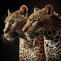 zwei Leoparden hyperrealistisch Foto realistisch 8 Tausend schwarz Hintergrund generativ ai