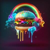 ui ux Hamburger tropft mit Käse und Regenbogen generativ ai foto