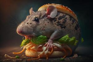 ein groß Ratte Burger hyper realistisch Bild generativ ai foto