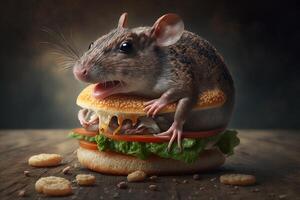 ein groß saftig Ratte Burger hyper realistisch generativ ai foto