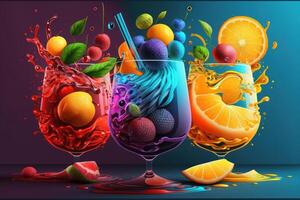 Banner Obst Ornament Obst Saft Cocktail modern generativ ai foto