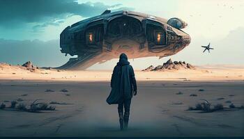 Philipp kdick Stil Sci-Fi Szene bereit zu gehen im Raumschiff generativ ai foto