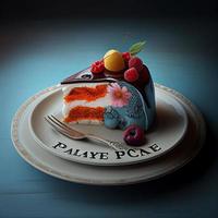 ein bunt Frieden von Obst Kuchen im ein Teller Bild foto